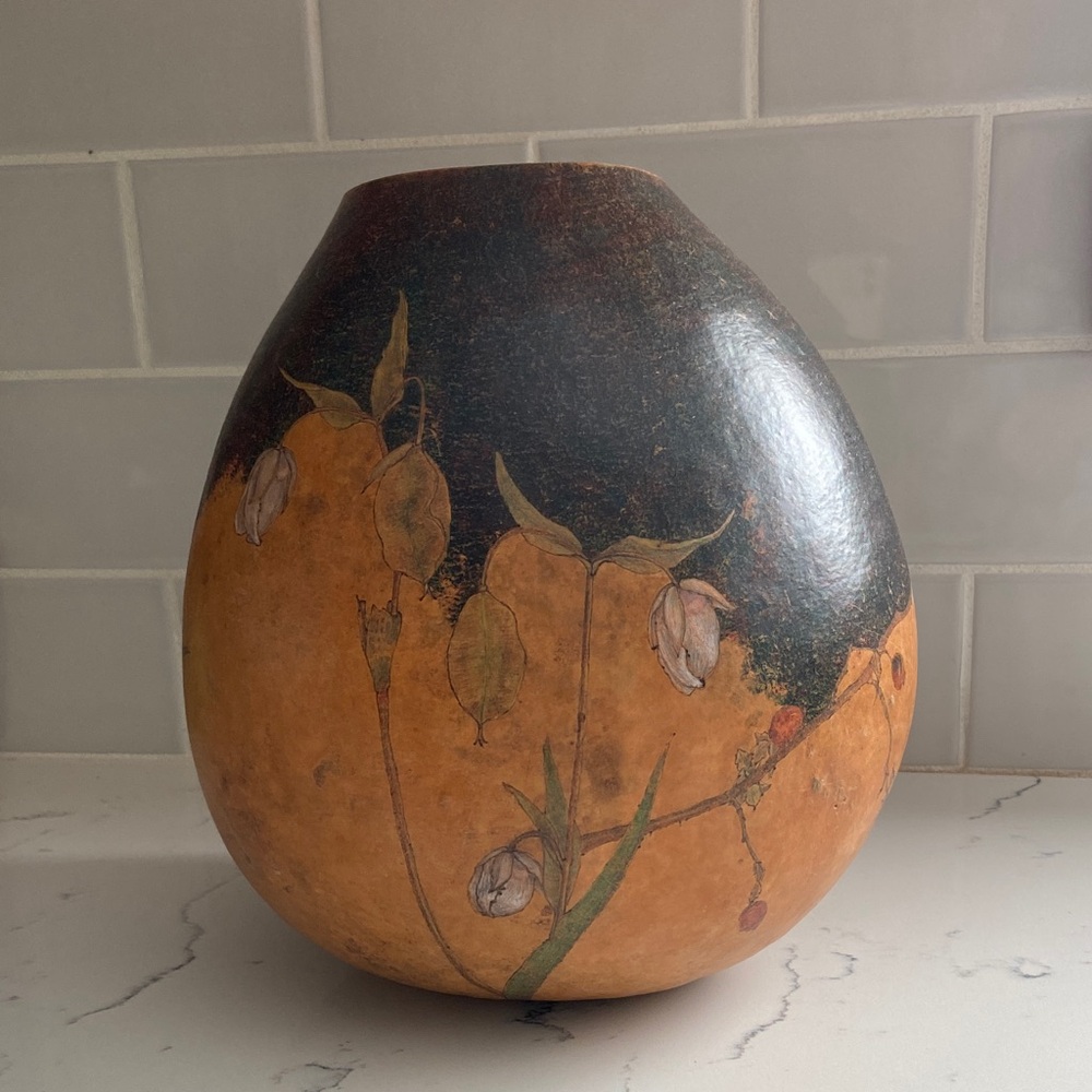 Hand Painted Gourd Vase Karen Lilly Seeds & Things 2000 Folk Art